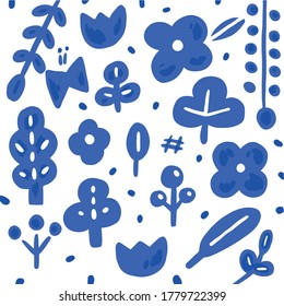 
abstract leaves and flower object by hand drawn