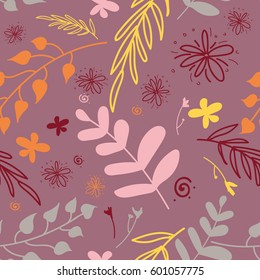 Abstract leaves flowers background in pink colors violet