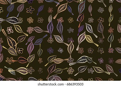 Abstract leaves & flowers illustrations background pattern. Vector graphic.