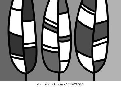Abstract leaves hand drawn vector illustration cartoon style background black white grey