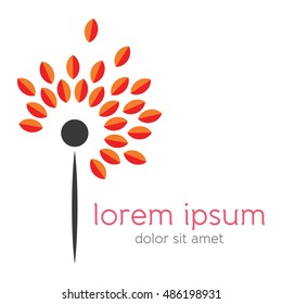Abstract leaves icon resembling a dandelion with flying effect
