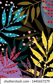 abstract leaves. Jungle background. Hand made drawing. Vector illustration