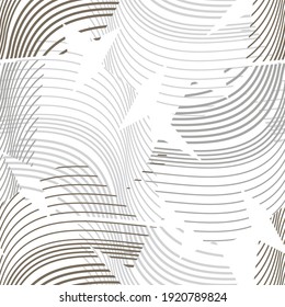 Abstract leaves in a light linear pattern, seamless vector background. 