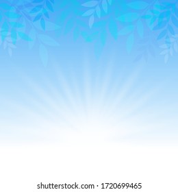 Abstract leaves on blue gradient background. Vector illustration