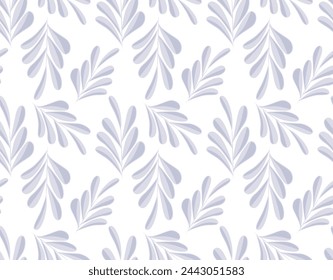 Abstrakte Blätter auf Zweigen von hellvioletter Farbe. Nahtloses botanisches Vektormuster für Hintergründe und Drucke. Moderne Muster für Stoff.