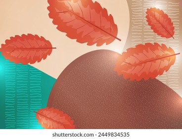 Abstract leaves on rounded shapes. Suitable for cover, invitation, banner, poster, brochure, placard, card, flyer and other. Vector illustration.