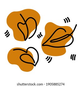 Abstract leaves and organic shapes elements in minimalistic style, one line style. Vector illustration