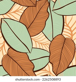 abstract leaves with outline elegance elements
