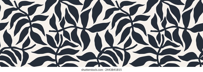 Abstract with leaves palm seamless pattern in Matisse style.