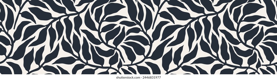 Abstract with leaves palm seamless pattern in Matisse style.