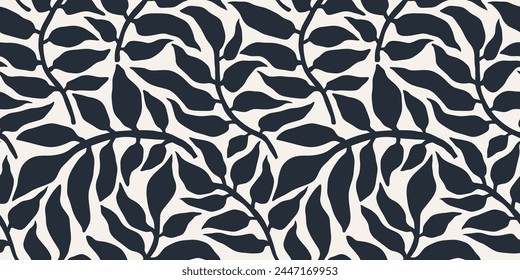 Abstract leaves palm seamless pattern in Matisse style.