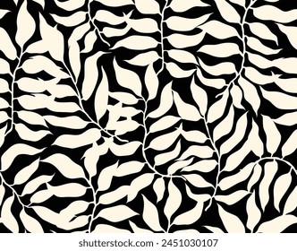 Abstract with leaves palm seamless pattern in Matisse style.