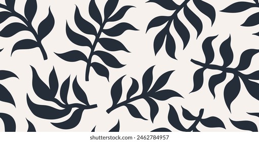 Abstract with leaves palm seamless pattern in Matisse style.