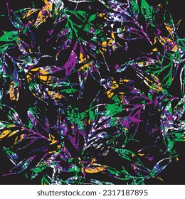Abstract leaves pattern design, colorful grunge leaf seamless work