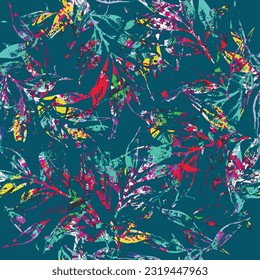 Abstract leaves pattern design, colorful grunge leaf seamless work