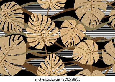 Abstract leaves pattern on waves. Vector Illustration.