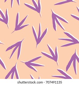 Abstract leaves pattern. Seamless vector pink background with purple foliage