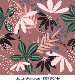 Abstract leaves pattern tropical jungle background seamless vector illustration for design