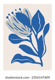 Abstract leaves print. Minimalist hand-painted illustration. Wall floral decoration, postcard design. Organic pattern poster. Natural silhouette, shapes in mid-century style. Modern illustration. 
