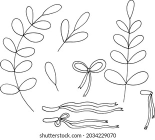 hojas y cintas abstractas. doodle dibujado a mano. vector, escandinavo, nórdico, minimalismo, monocromo. decoración de bodas de herbario vegetal