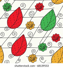 Abstract leaves seamless pattern in bright colors