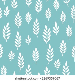 Abstract leaves seamless pattern design, green and white vector illustration.