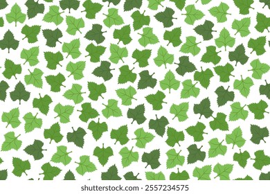 Abstract leaves seamless pattern design in green color palette on white background, vector illustration, can be used for background, textiles, wrapping paper and other decorative purposes.