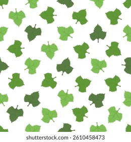 Abstract leaves seamless pattern design in green color palette on white background, vector illustration, used for background, textiles or other decorative purposes.