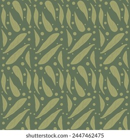 Abstract leaves seamless pattern. Floral plants elements endless background. Botanic foliage repeat cover. Retro simple loop ornament. Vector flat hand drawn illustration.