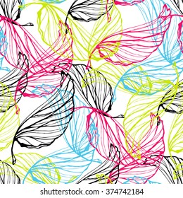 Abstract leaves seamless pattern. Hand drawn ink graphic.