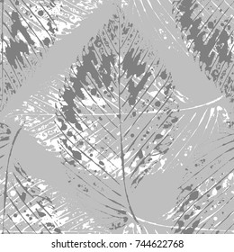 Abstract leaves seamless pattern. Hand drawn leaf silhouettes with scribble textures. Natural elements in monochrome colors. Vector grunge design for paper, fabric, backgrounds and natural product. 