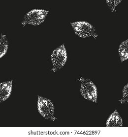 Abstract leaves seamless pattern. Hand drawn leaf silhouettes with scribble textures. Natural elements in monochrome colors. Vector grunge design for paper, fabric, backgrounds and natural product. 