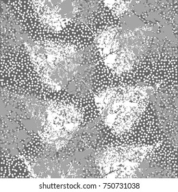 Abstract leaves seamless pattern. Hand drawn leaf silhouettes with scribble textures. Natural elements in monochrome colors. Vector grunge design for paper, fabric, backgrounds and natural product