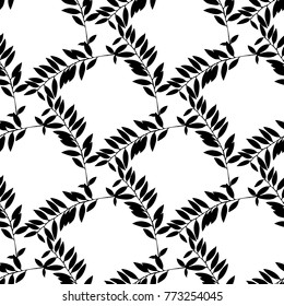 Abstract leaves seamless pattern. Hand drawn leaf silhouettes with scribble textures. Natural elements in monochrome colors. Vector grunge design for paper, fabric, backgrounds and natural product