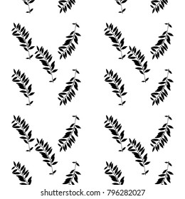 Abstract leaves seamless pattern. Hand drawn leaf silhouettes with scribble textures. Natural elements in monochrome colors. Vector grunge design for paper, fabric, backgrounds and natural product