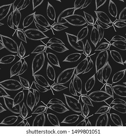 Abstract leaves seamless pattern on blackboard. Design for fabric, vintage packaging, wrapping paper. Engraving vintage style.Vector illustration