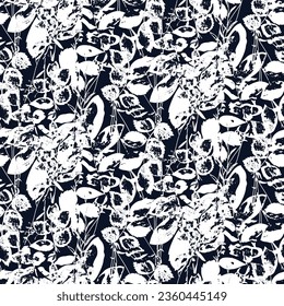 abstract leaves seamless pattern on navy background