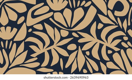 Abstract Leaves Seamless Pattern. Simple Scandinavian Leaf Background. Floral Wallpaper. Botanical Design for Prints, Surface, Home Decoration, Fabric. Vector Illustration. Not AI