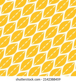 Abstract leaves seamless pattern. Stylish geometric background with leaf silhouettes, wavy lines, mesh. Funky yellow vector texture. Repeat endless design for decor, wallpaper, print, fabric, wrapping