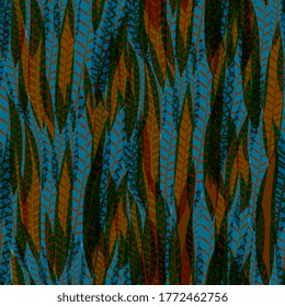 abstract leaves seamless pattern. Stylized tropical leaves or feathers. Design for wallpaper, wrapping, fabric, wrapper.