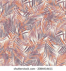 Abstract leaves seamless pattern, vector background. Pink and orange colored texture leaves pattern.