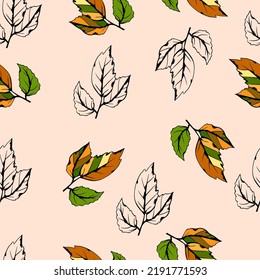 Abstract leaves with seamless pattern, vector illustration background.