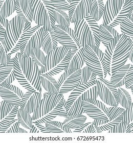 Abstract leaves seamless pattern, vector background. Hand-drawn leaves on a white background. For fabric design, wallpaper, wrappers, decorating