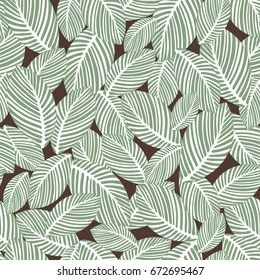 Abstract leaves seamless pattern, vintage vector background. Hand-drawn leaves on a brown background. For fabric design, wallpaper, wrappers, decorating