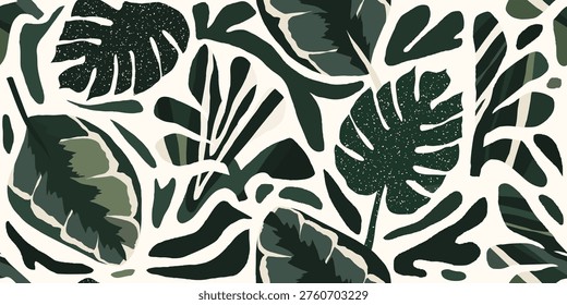 Abstract leaves silhouette pattern. Botanical contemporary seamless pattern. Hand drawn unique print.