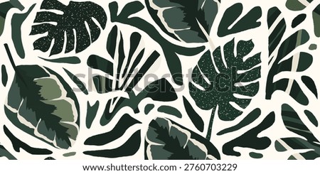 Abstract leaves silhouette pattern. Botanical contemporary seamless pattern. Hand drawn unique print.