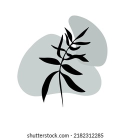 Abstract Leaves Silhouette Poster. Flower Plant Contour Drawing. Minimal Art Autumn Leaf On White Backgroud. Elegant Continuous Line Vector Drawing.