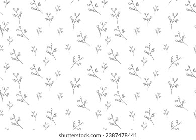 Las hojas abstractas son siluetas sin costura. Hojas negras dibujadas a mano con texturas ásperas garabatos. Motivos de planta con siluetas de ramificación, ramas de pincel decorativas. Tinta negra con follaje.