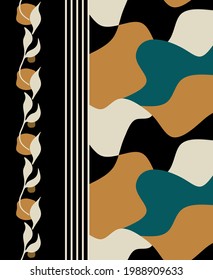 Hojas abstractas con un patrón a rayas sobre un fondo negro.EPS10 Ilustración.