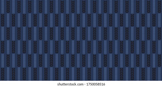 Hojas abstractas y textura de rayas sin fisuras. Medianoche y azul azulado sobre fondo azul índigo. Ilustración vectorial. Idea para imprimir en tela o papel pintado.